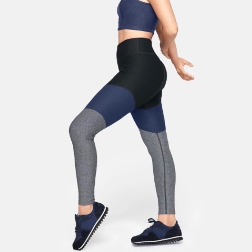 Outdoor Voices Womens XS Black Blue Color Block High Waisted Leggings Yoga